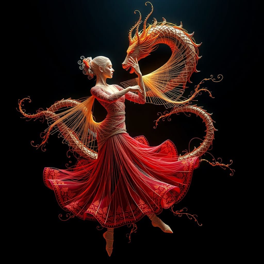 Flamenco Dancer in Fractal Dragon Art Style
