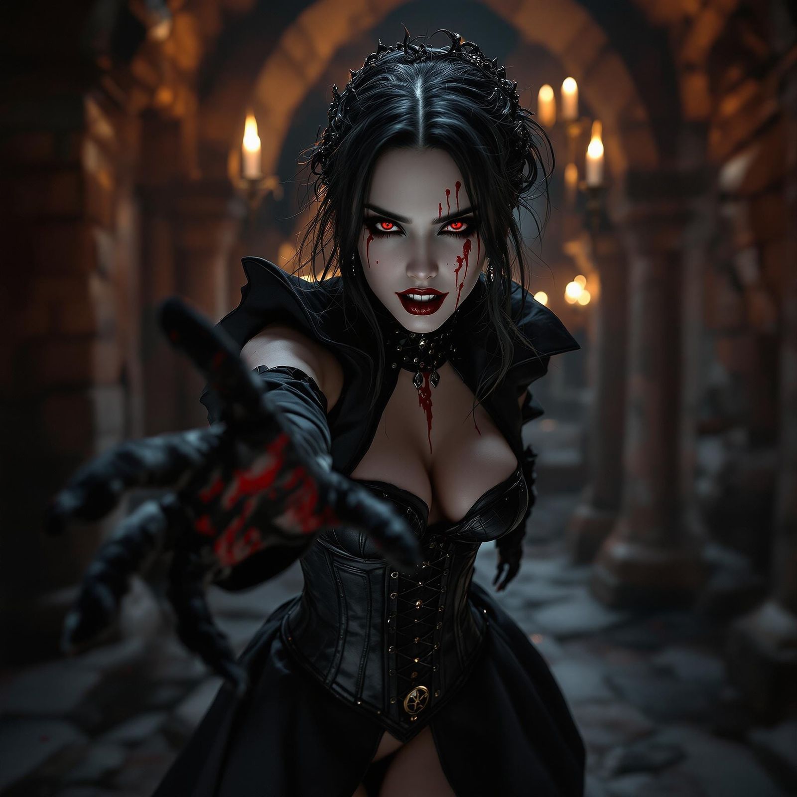 Gothic Vampiress Reaching Out in Dark Fantasy Style
