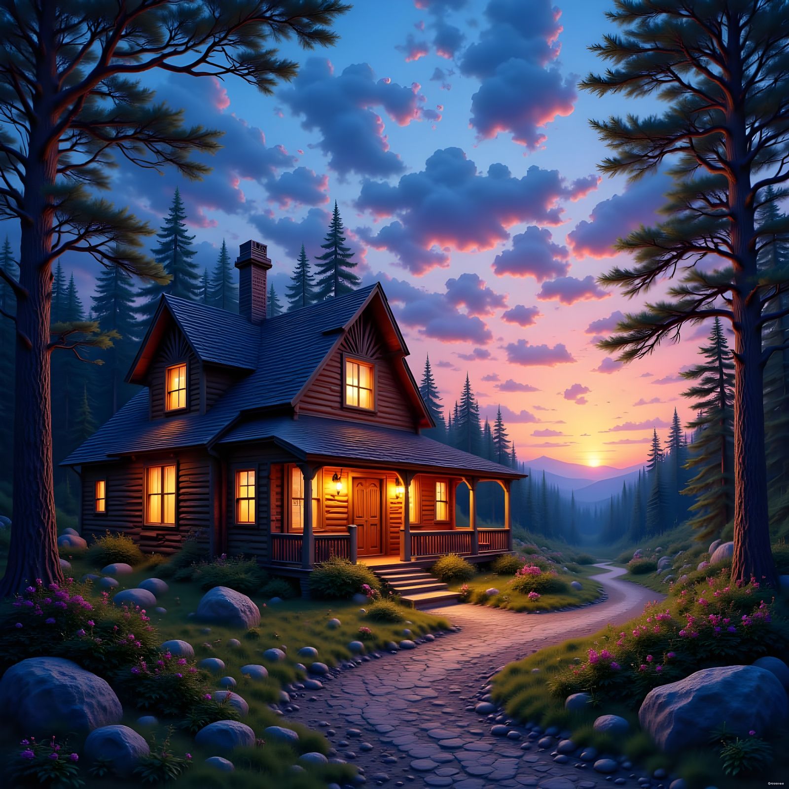 Golden Twilight House with Wooden Shakes