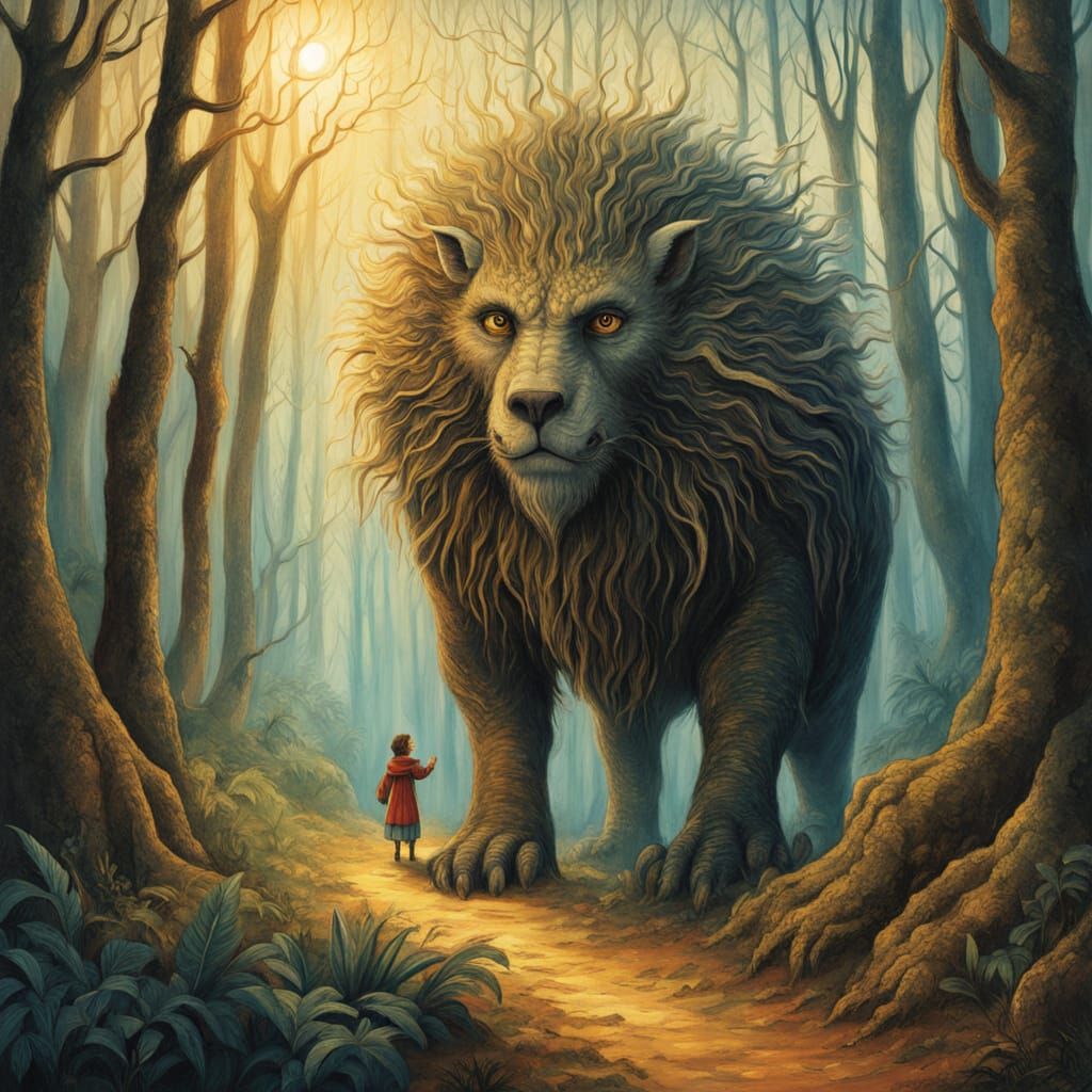 Gentle Giant Guides Children Home: A Fantasy Illustration