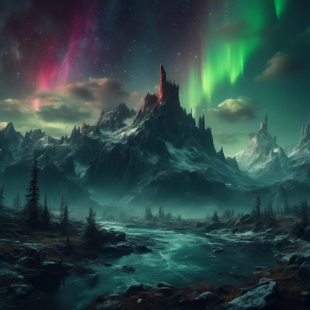 Northern Lights in Midnight Sky: Detailed Digital Art