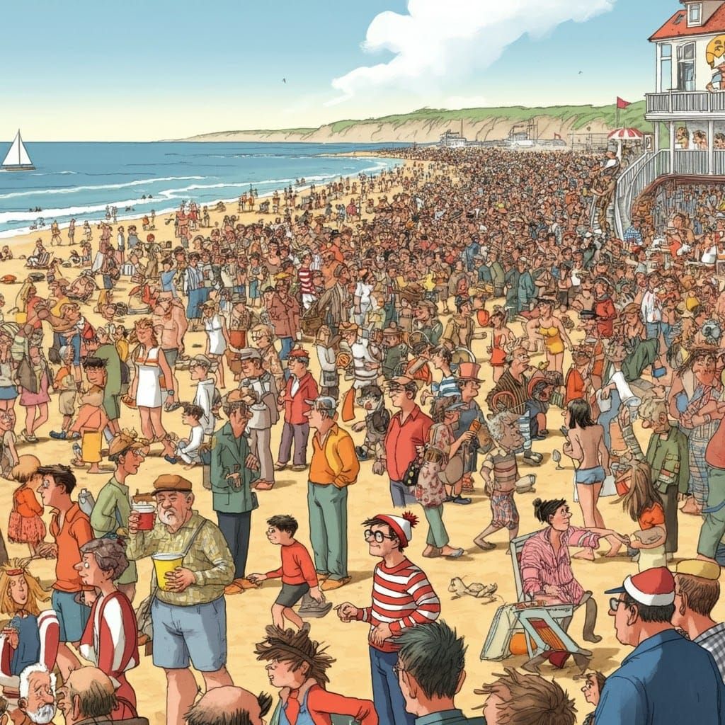 Find Waldo: A Classic Seek-and-Find Beach Scene