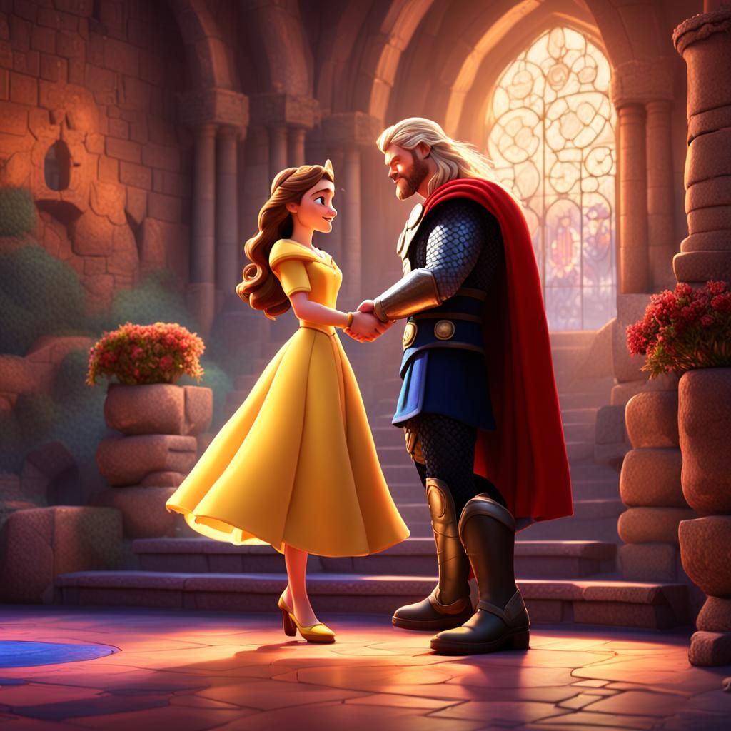 Thor and Princess Belle Meet: 3D Digital Art