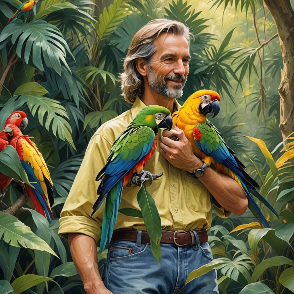 Veterinarian Holding Parrot Wildlife Illustration