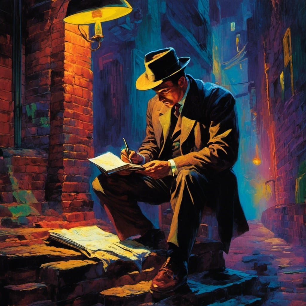 Pulp-Noir Detective Investigates Crime Scene