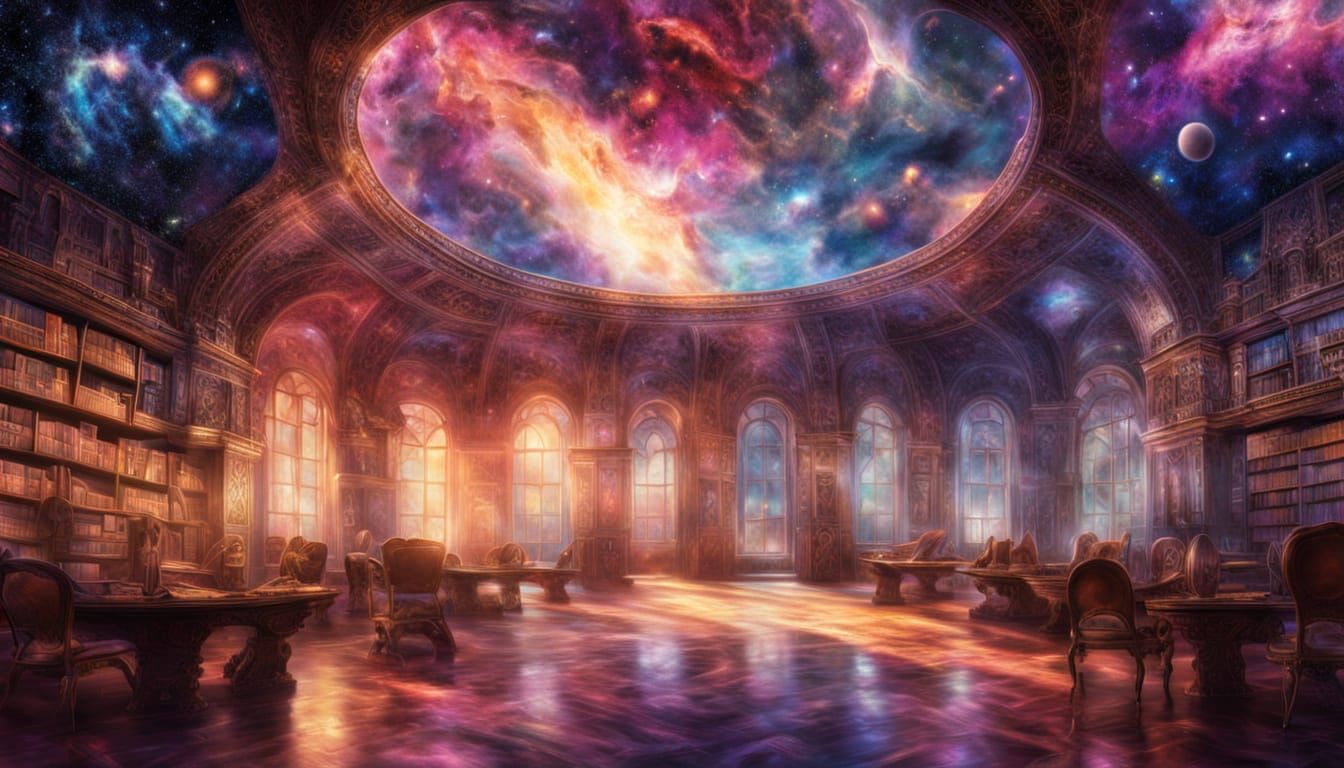 Ethereal Cosmic Library in Celestial Hues