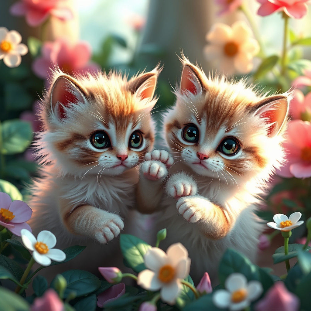 Adorable Kittens Playing in Anime Style