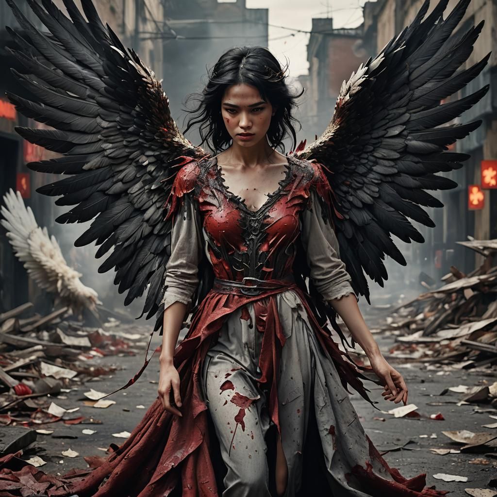 Fallen Angel in Baroque Dark Fantasy Style