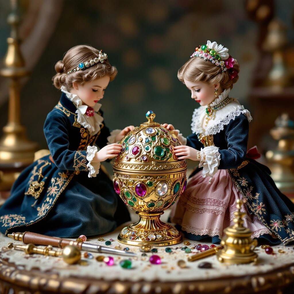 Miniature People Crafting Ornate Faberge Egg