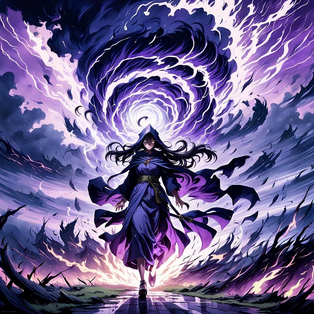 Evil Sorceress Summons Fire Tornado, Anime Style