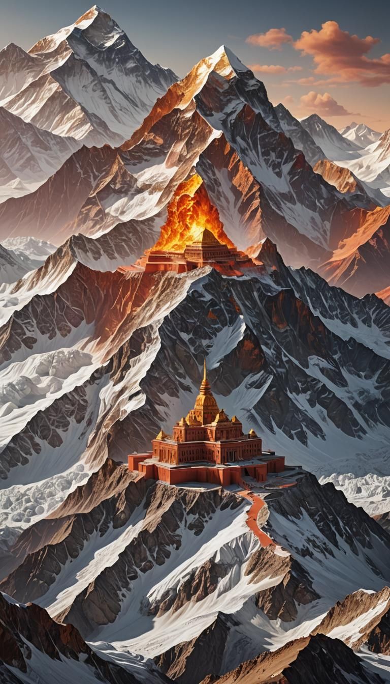 Fiery Minimalist Capitol Atop Mount Everest