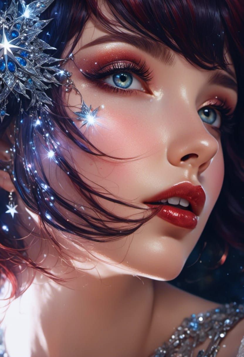 Fallen Star: Red-Haired Goddess in Rococo Style