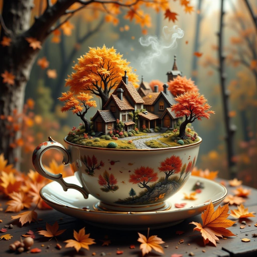 Autumn Village Inside a Teacup