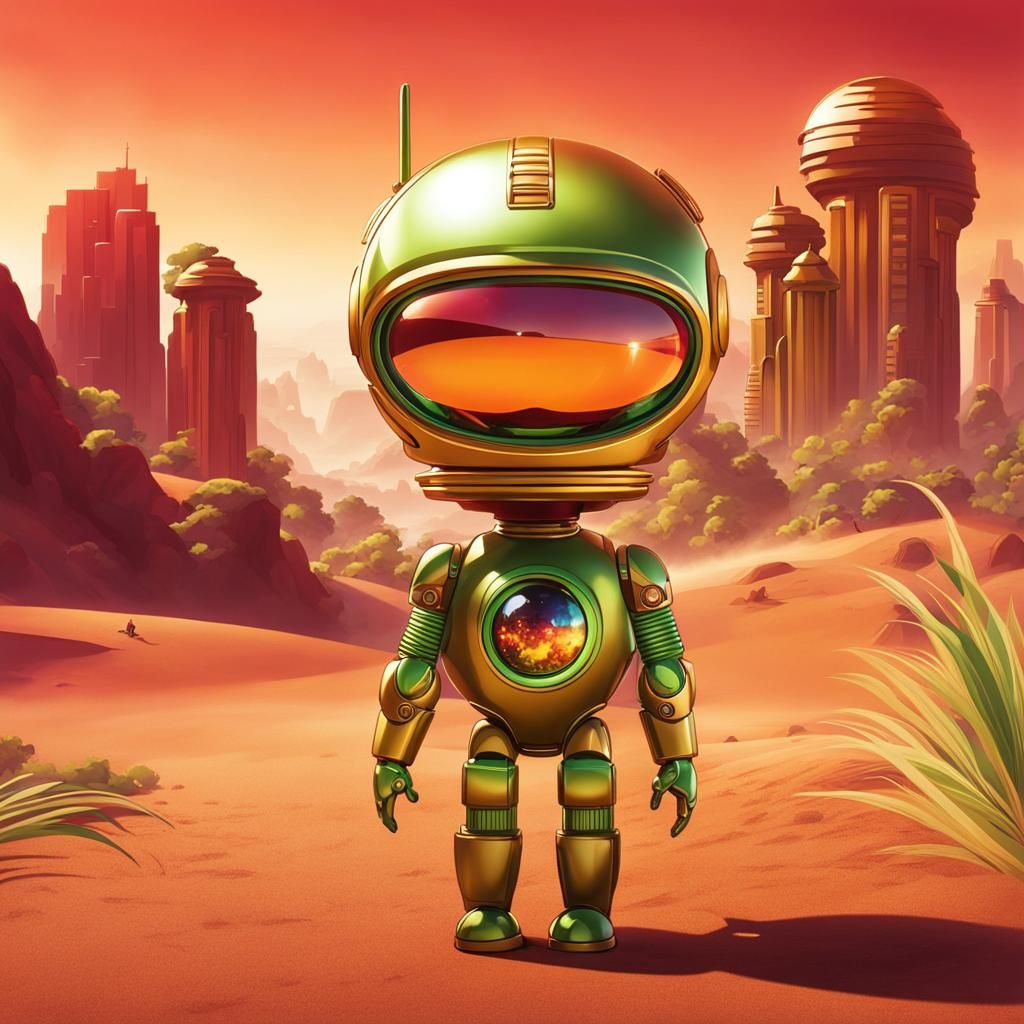 Quirky android that looks like a doll with big eyes