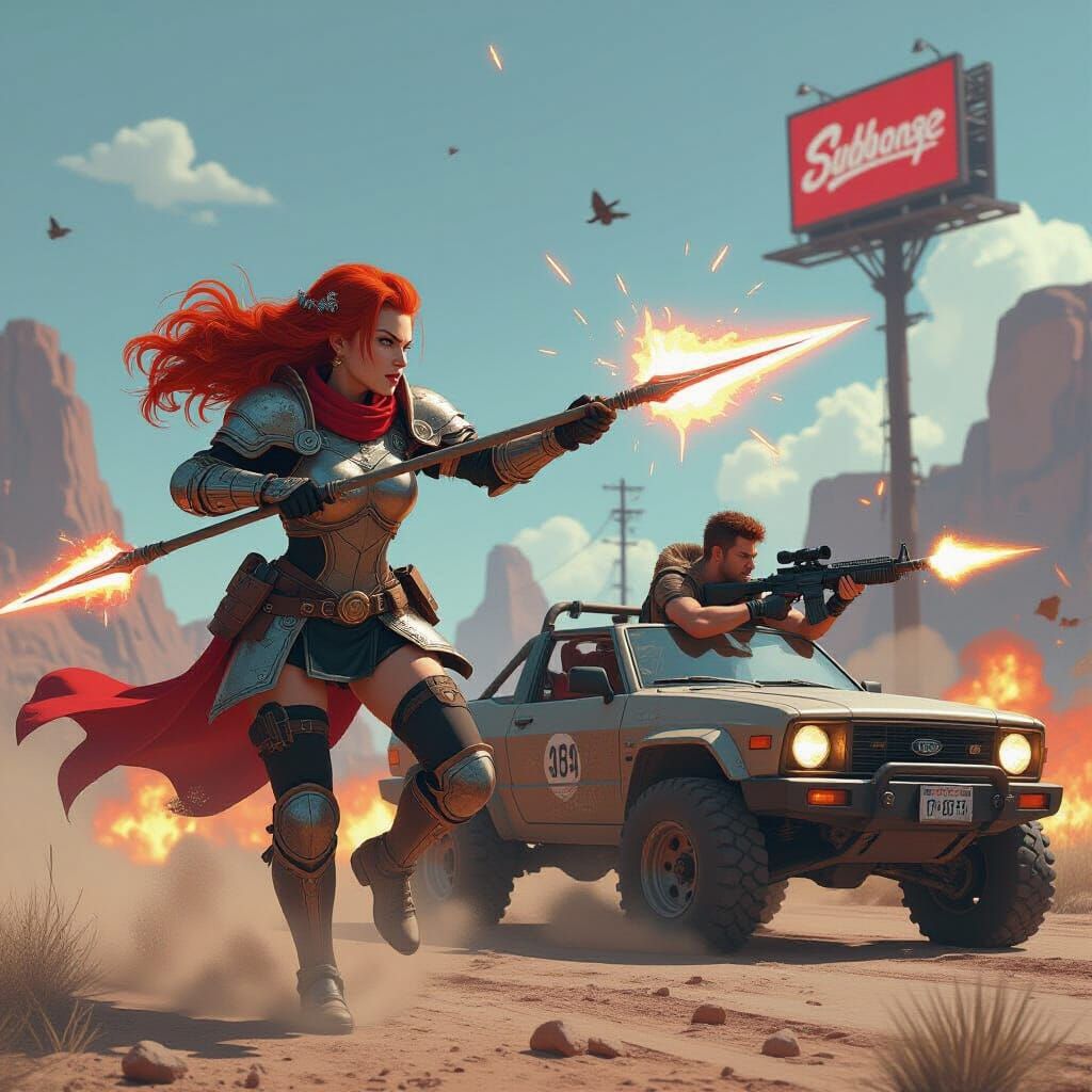 Armored Undyne and Panam in Dystopian Badlands