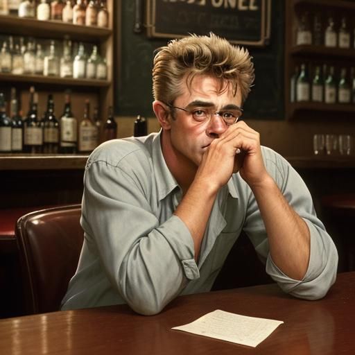 James Dean as Elderly Man Drinking Bourbon