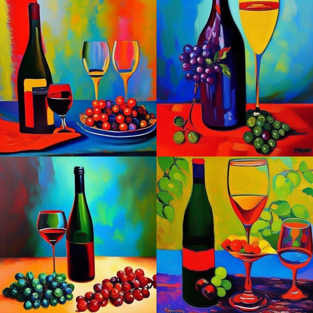 Wine Still Life in Post-Impressionist Impasto Style