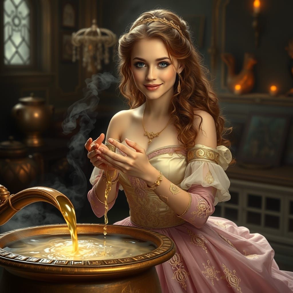 Golden Goddess Smiles in Mystical Glow