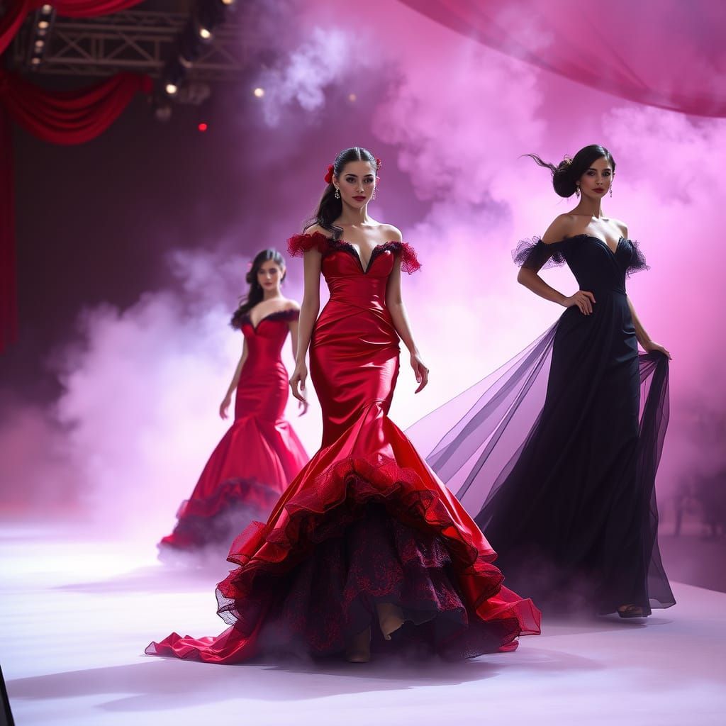Elegant Red and Black Dresses on Runway