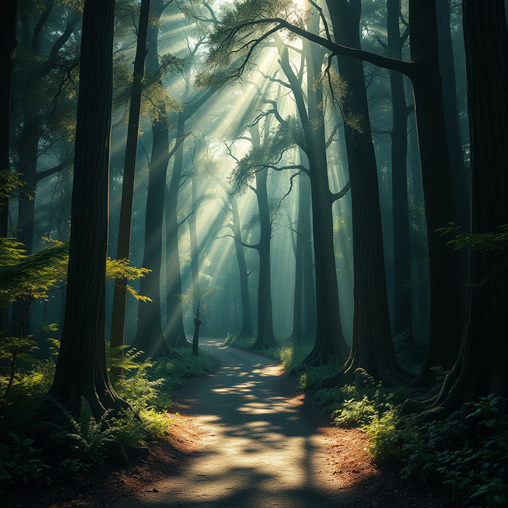 Mystical Forest Path in Dramatic Lighting