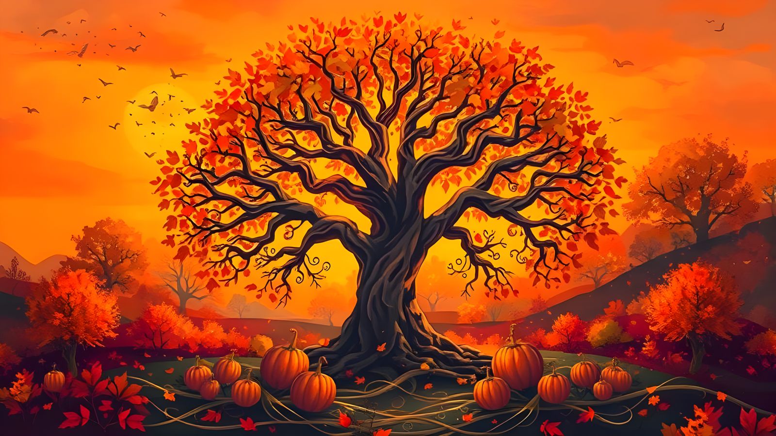 Thanksgiving Tree of Life in Watercolor Style