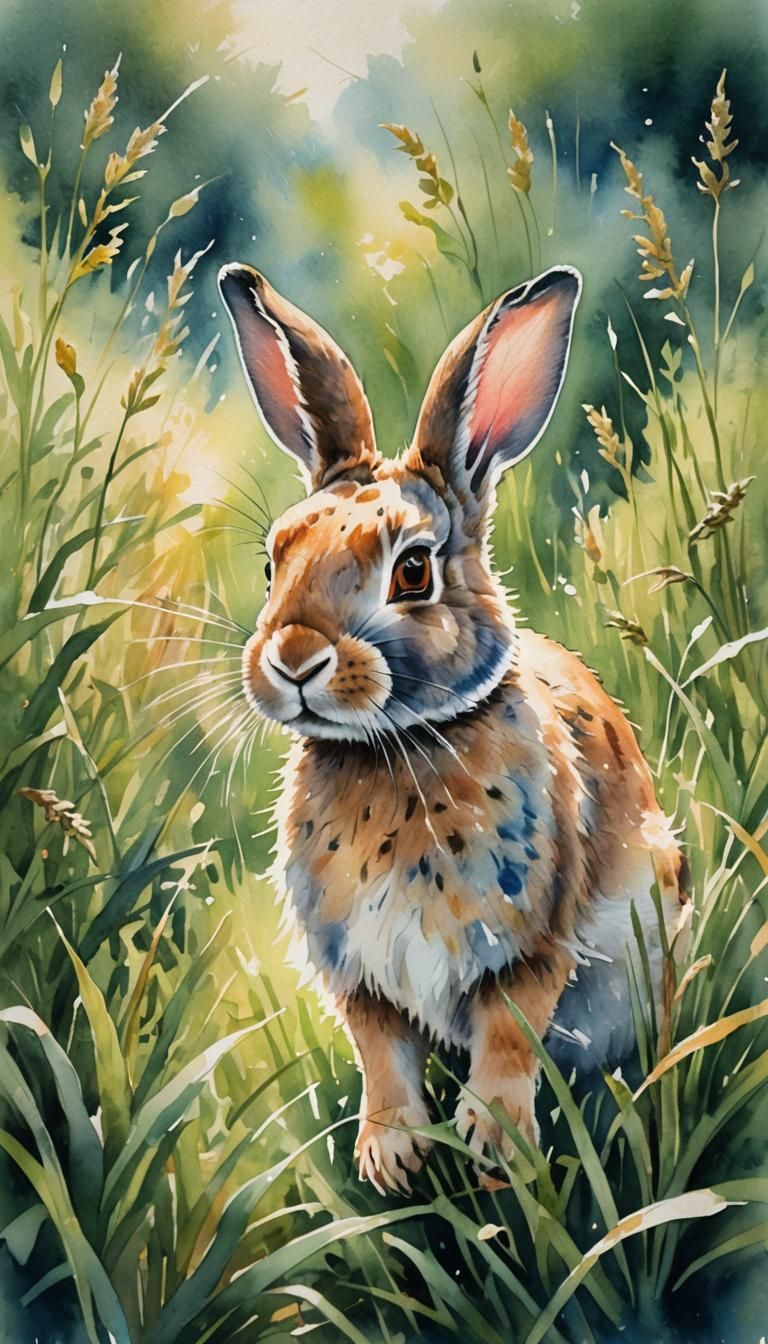 Rabbit's Whimsical Dance in Watercolor