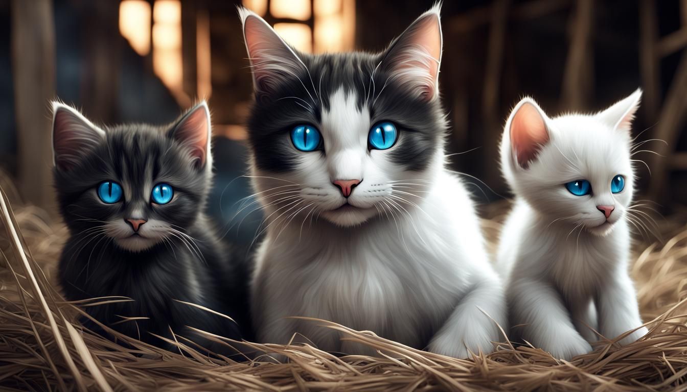Mother Cat and Kittens Playing: Fantasy Concept Art