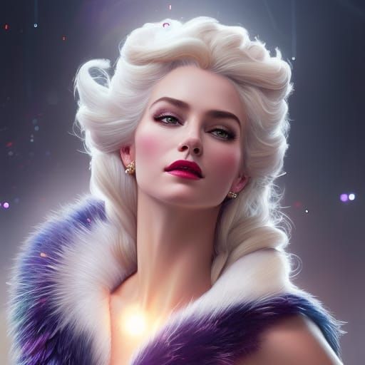 Queen Elsa Portrait in Fur, Digital Art