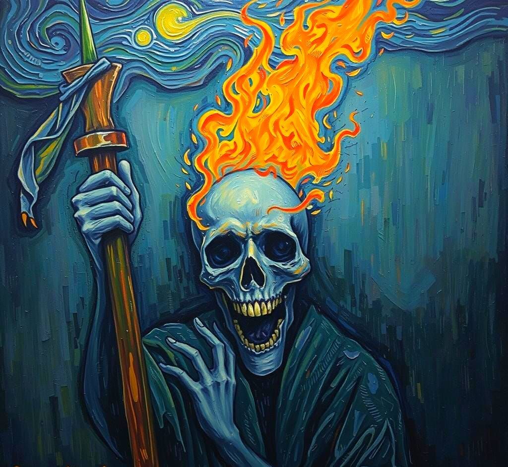 Fiery Grim Reaper in Fauvist Spectral Style