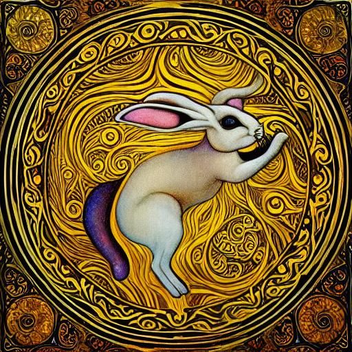 Rabbit in Workrobe with Fly, Art Nouveau Style