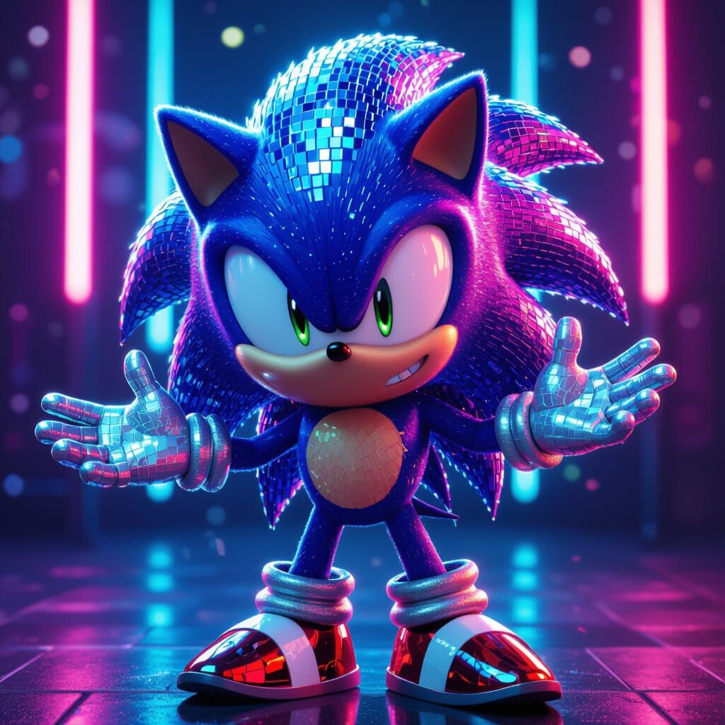 Sonic the Hedgehog as a Glittering Disco Ball