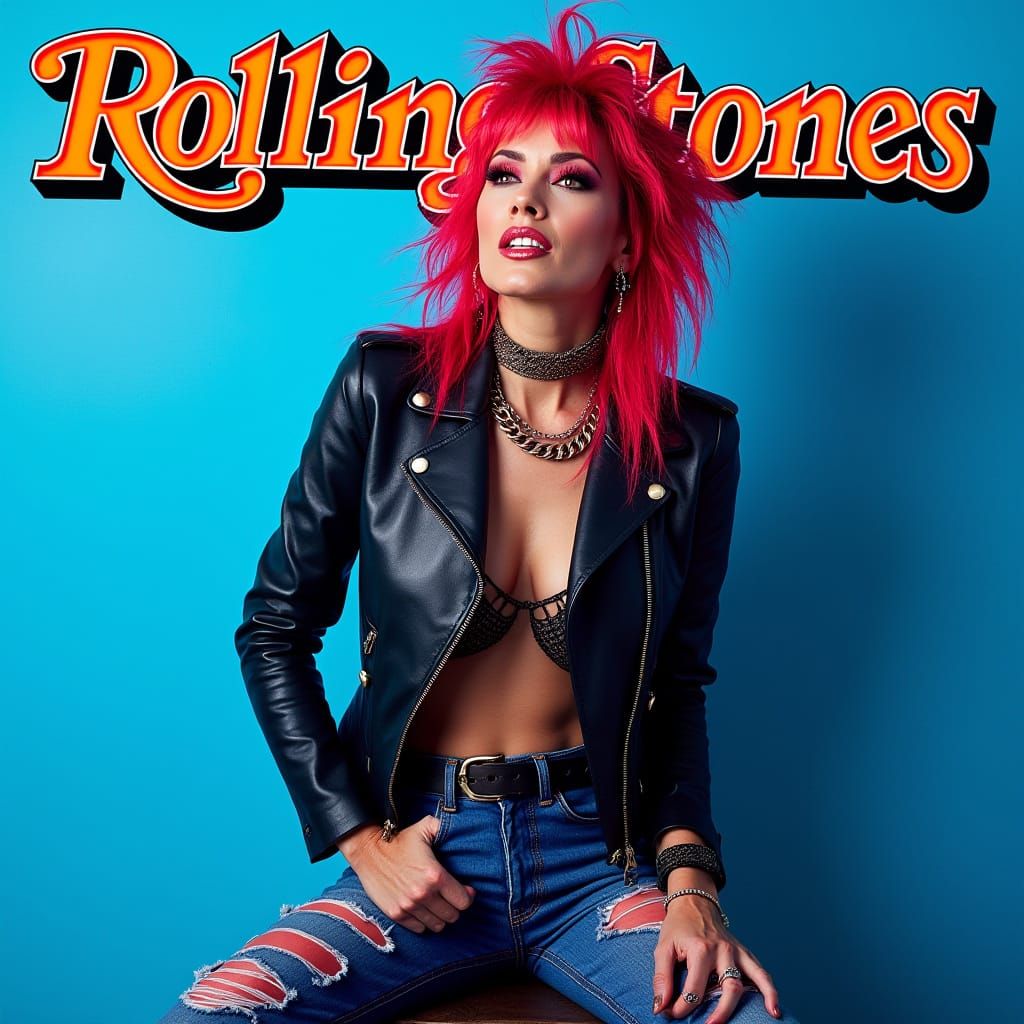 Charismatic Woman on Electric Blue Cover in Modern Rock 'n' ...