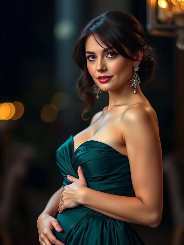 Beautiful Woman in Green Evening Dress