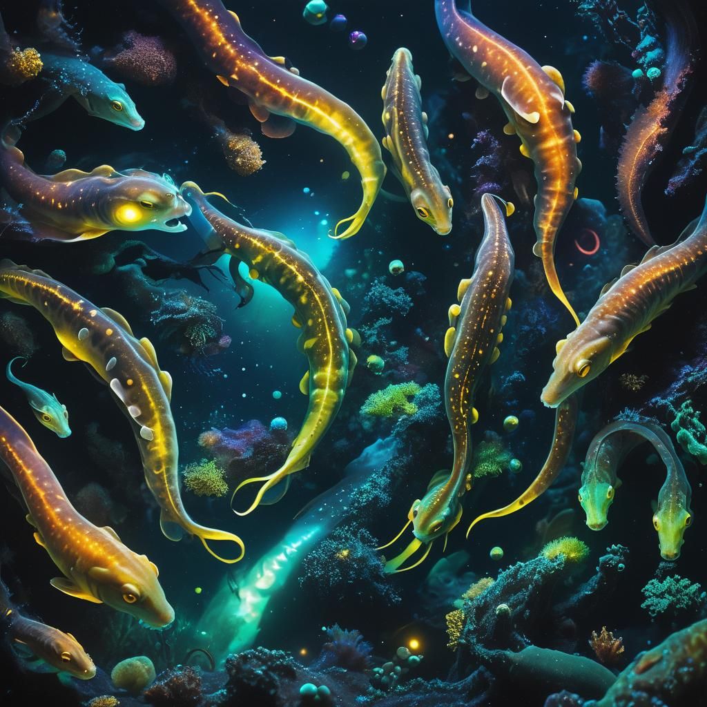 Bioluminescent Alien Eels in an Exoplanet Sea