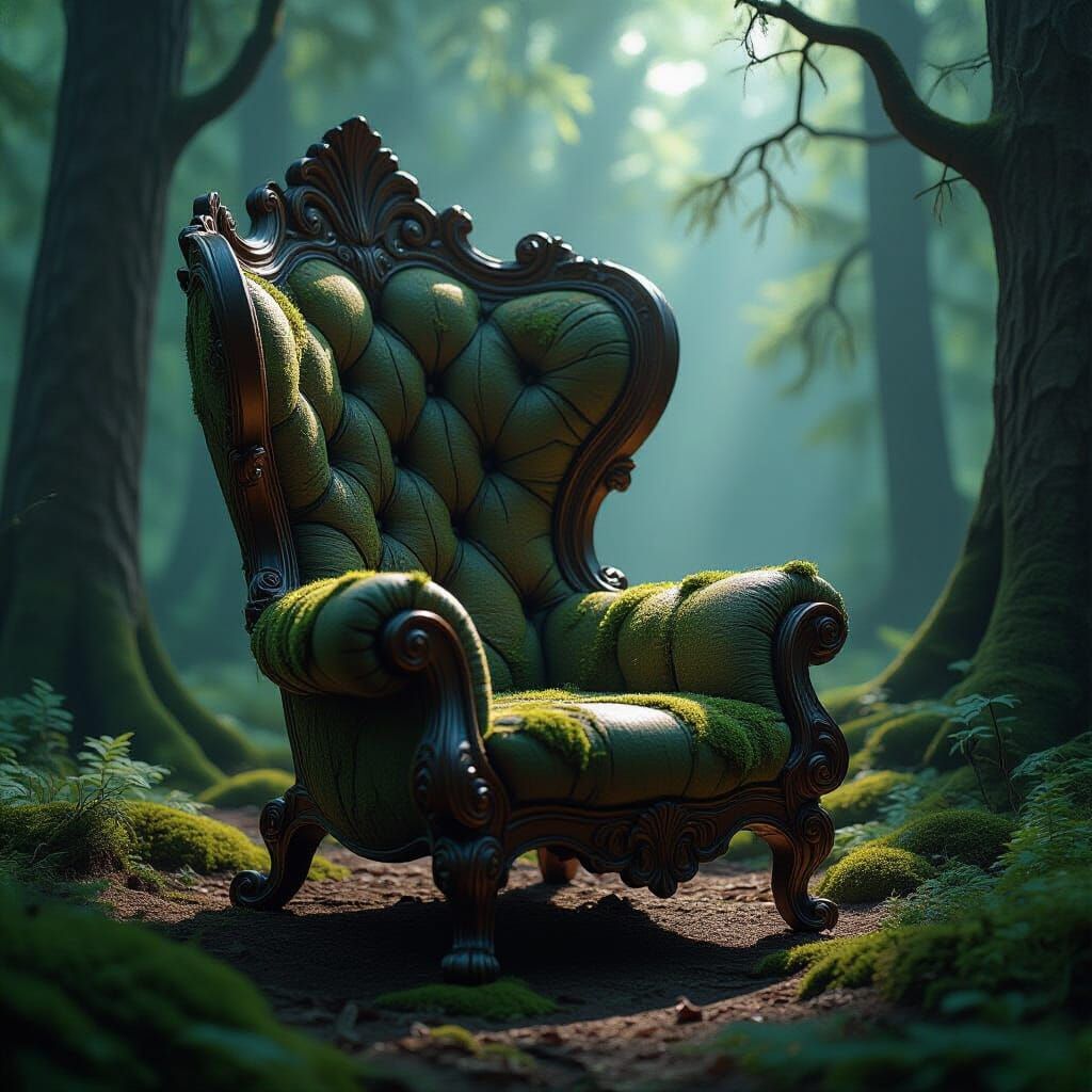 Ancient Tree Armchair in Dark Forest Clearing