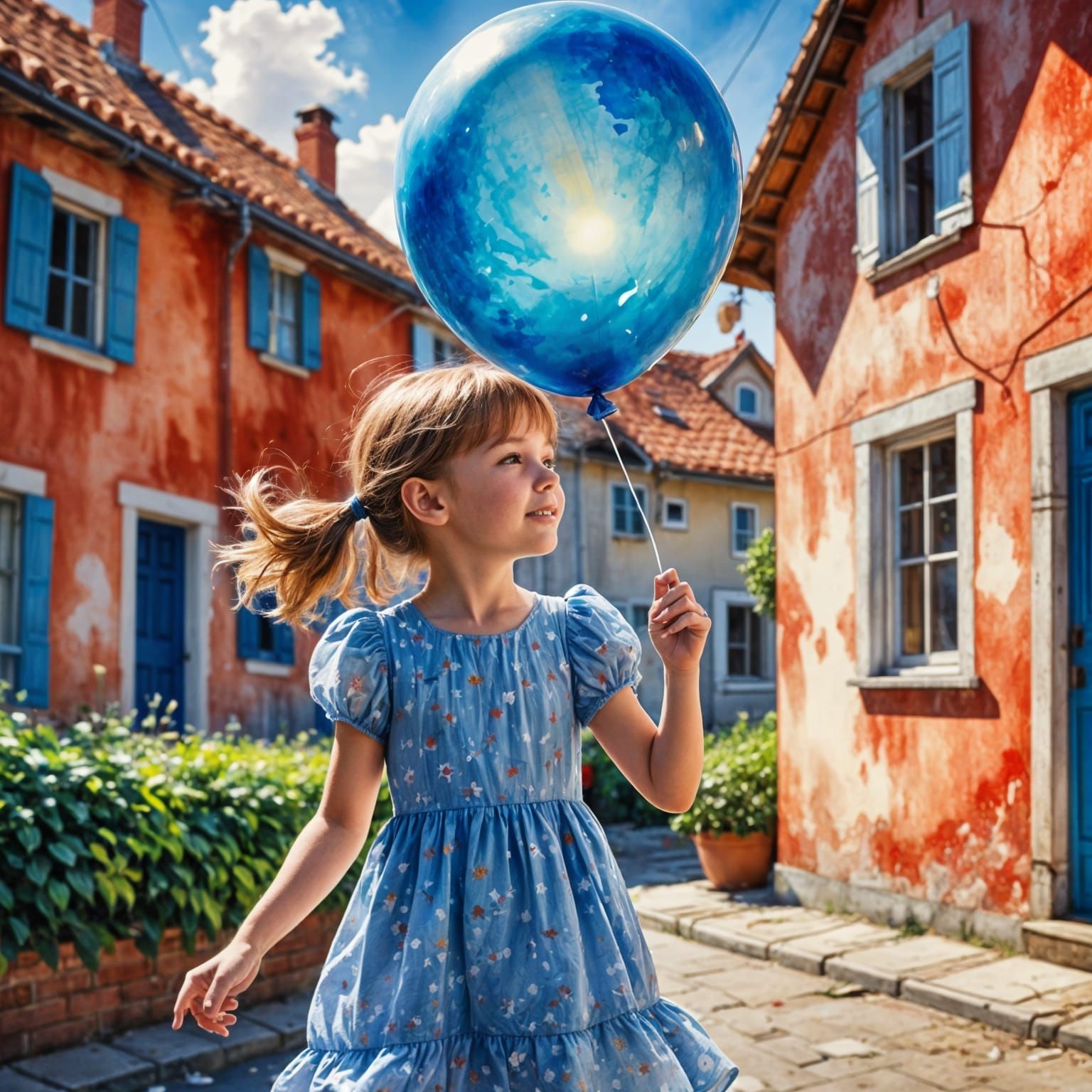 Girl Reaching for Balloon: Watercolor Illustration