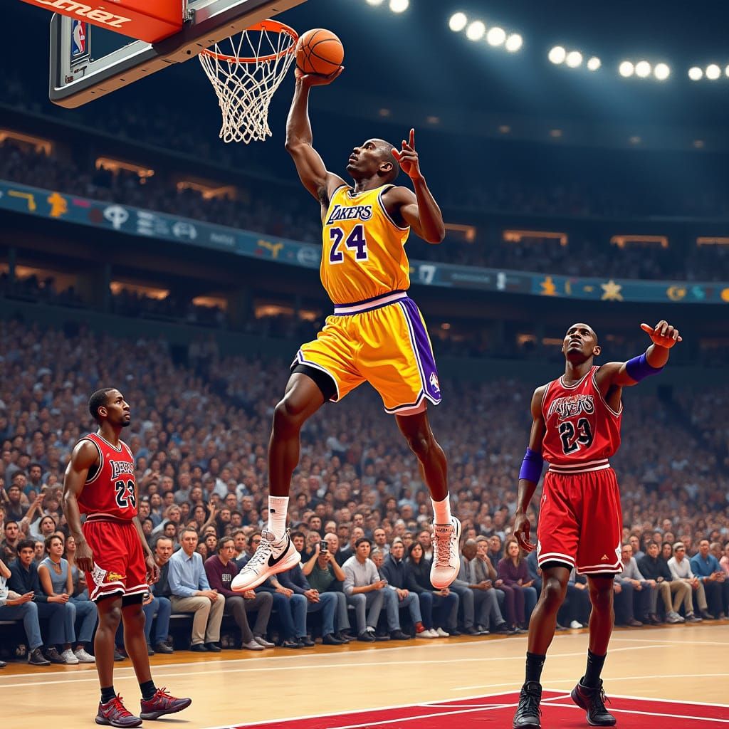 Kobe Bryant Dunks over Michael Jordan, Sports Art
