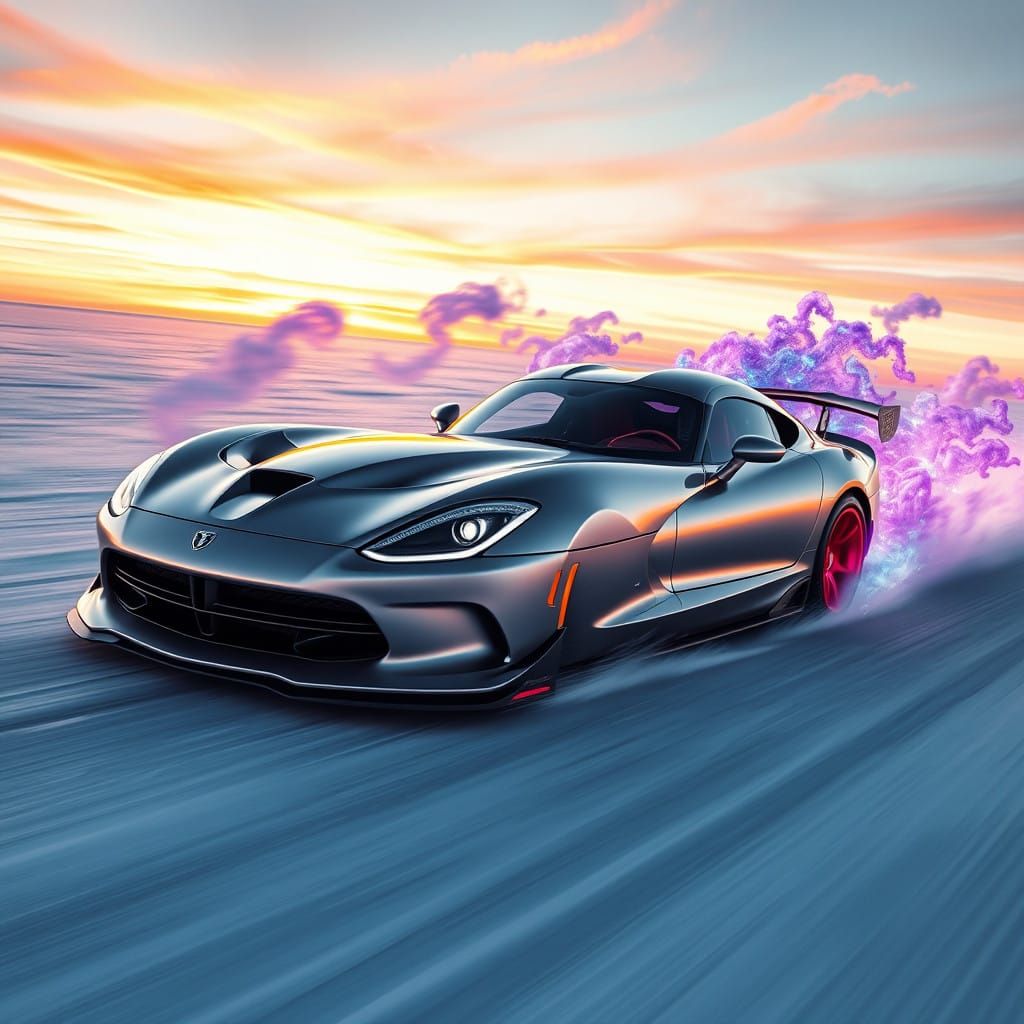 Sleek Silver Viper Speeds Across Icy Expanse in Whimsical Ma...