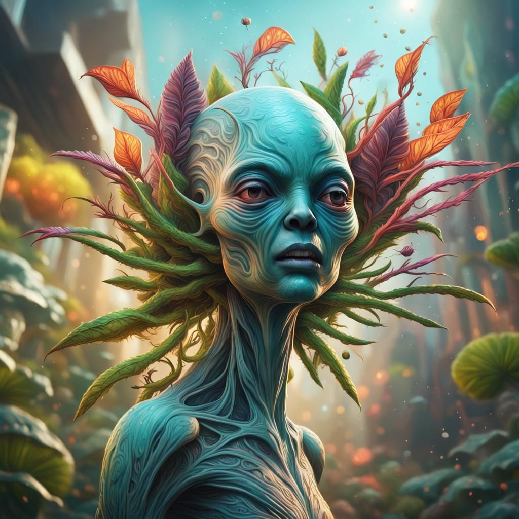 Hyperrealistic Flying Plants in a Vibrant Alien World