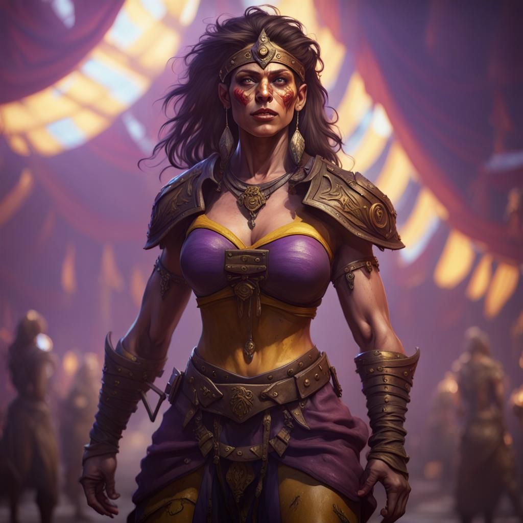 Fantasy Barbarian Circus Strong Woman, Detailed Digital Art