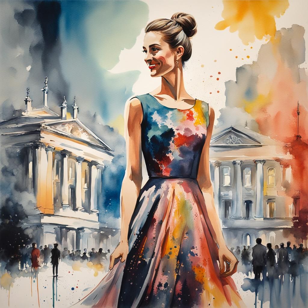 Attractive Woman in John Piper Style Opera House Backdrop