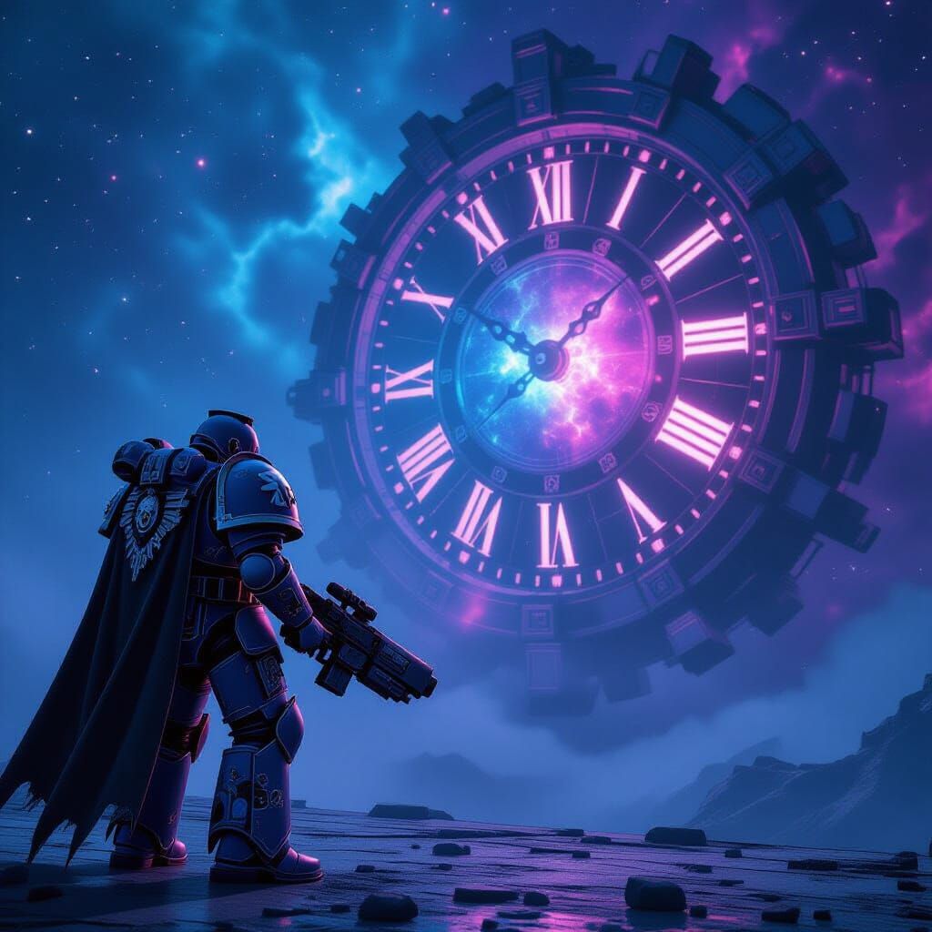 Space Marine Adrift in Cosmic Clockwork Nebula