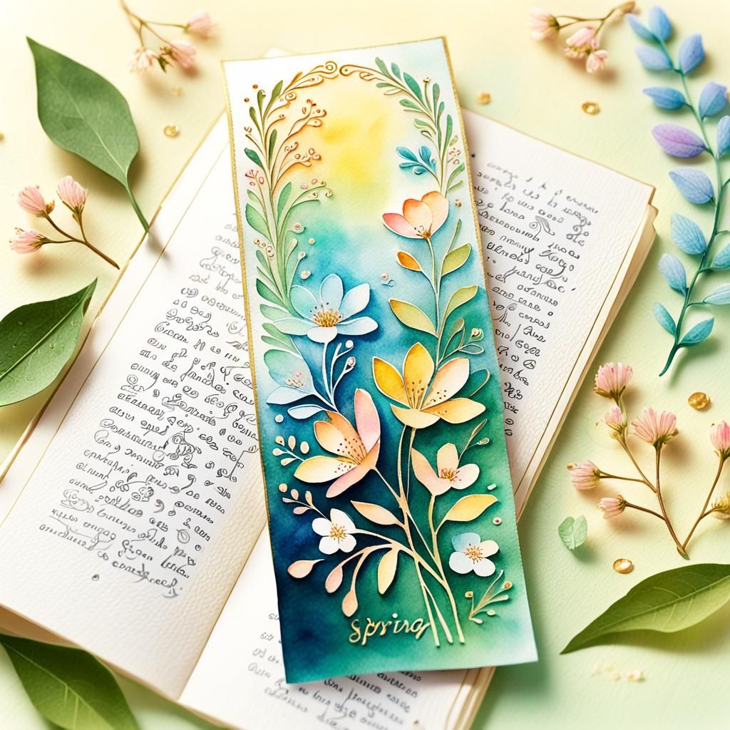 Delicate Watercolor Bookmark with Spring Flowers