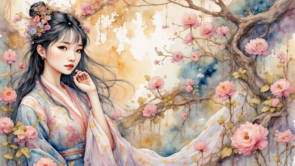 Serene Korean Woman in Traditional Hanbok