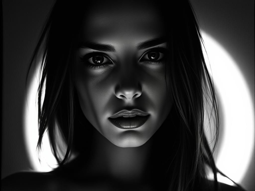 High-Contrast Portrait of Alluring Woman in Moody Lighting