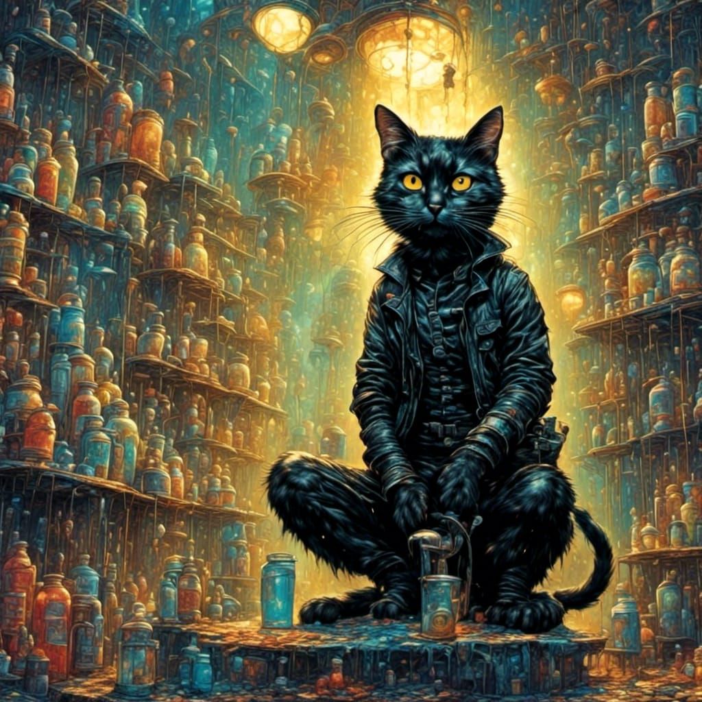 Mystical Feline Conjurer in Neon Bio Glow