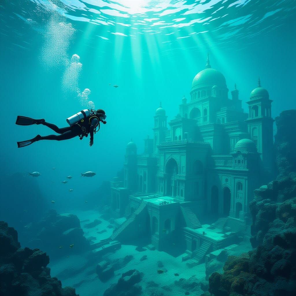 Sunken City Discovery in Turquoise Ocean