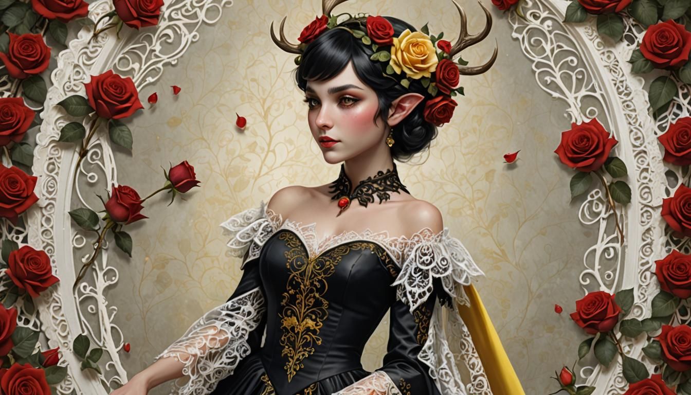 Elf Woman with Rose Gown: 3D Digital Art