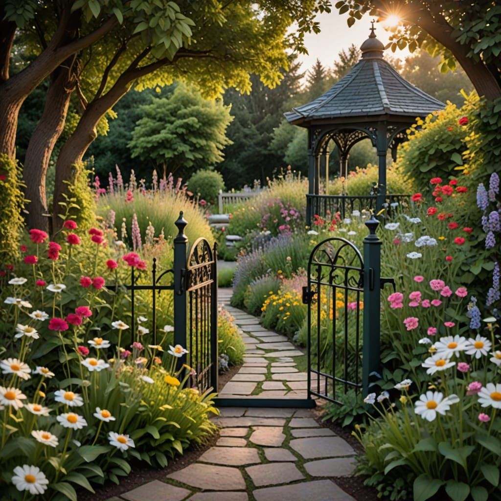 Enchanting Garden Oasis in Soft Evening Light