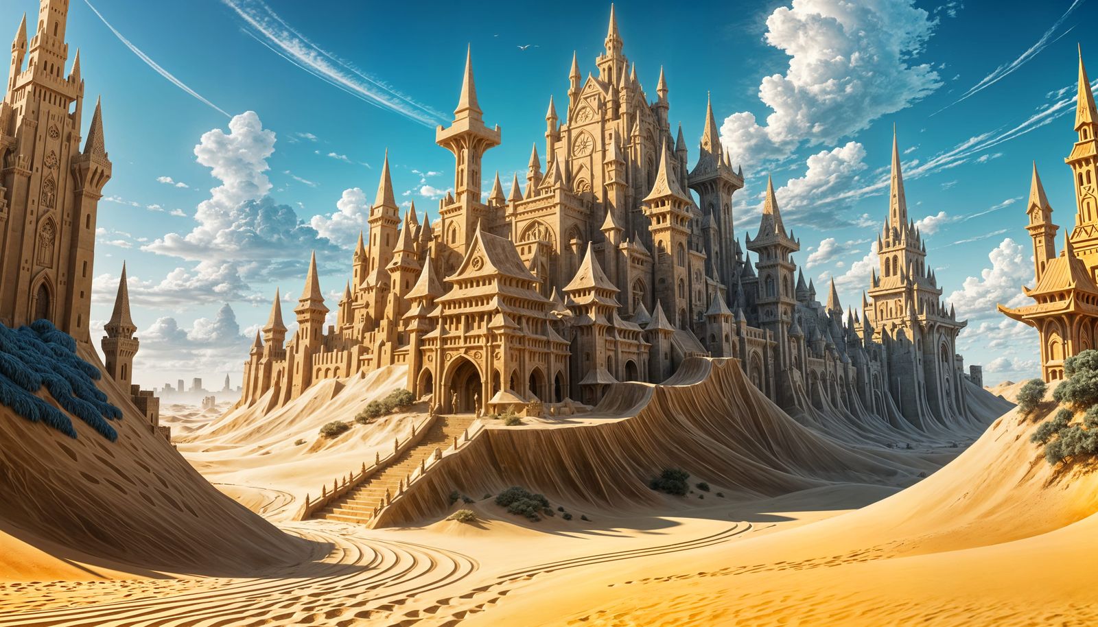 Giant Sandcastle with Magical Runes, Anime Style